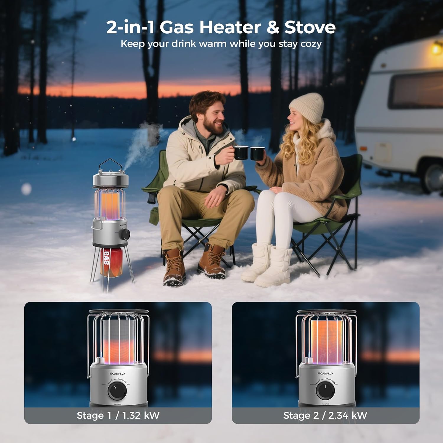 Portable Gas Heater 2.34kW 360° Butane Outdoor Camping Garden